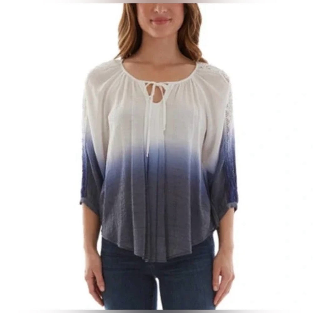 Blue And White Tye Dye Peasant Top Sz Med